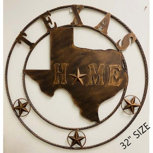 TEXAS HOME STATE OF TEXAS MAP METAL SIGN TWIST RING RUSTIC BRONZE WESTERN HOME DECOR HANDMADE #EH12450, 24",32",42"