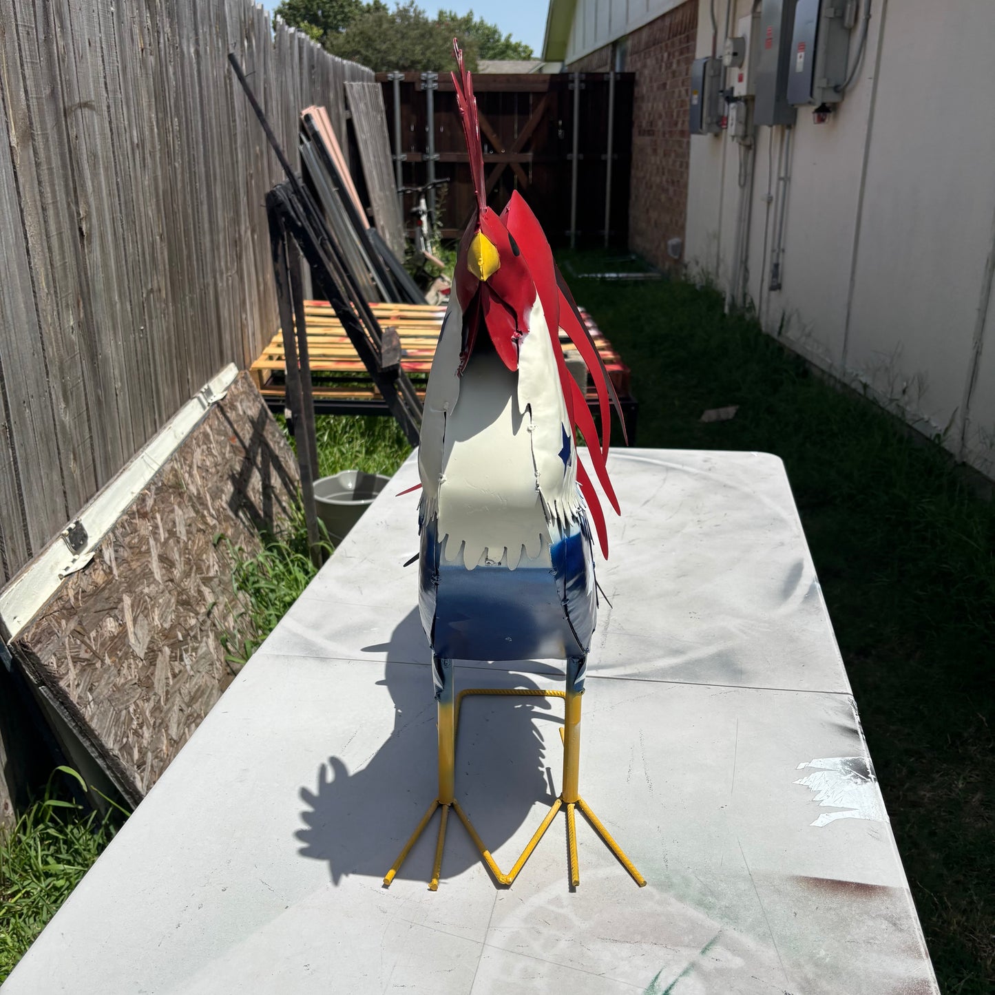 USA FLAG ROOSTER AMERICAN RED WHITE BLUE PATRIOTIC GARDEN METAL SCULPTURE WESTERN HOME DECOR ORNAMENT HANDMADE #34-003