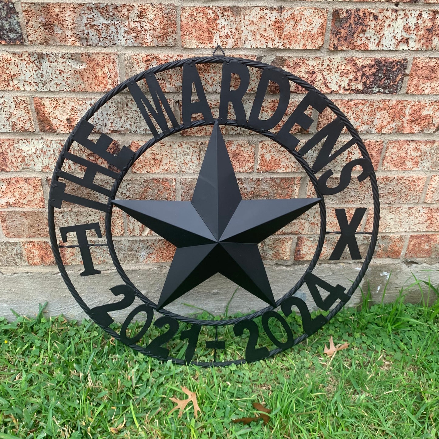 MARDENS STYLE CUSTOM NAME STAR BARN METAL STAR 3d TWISTED ROPE RING WESTERN HOME DECOR RUSTIC BLACK HANDMADE 24",32",36",50"