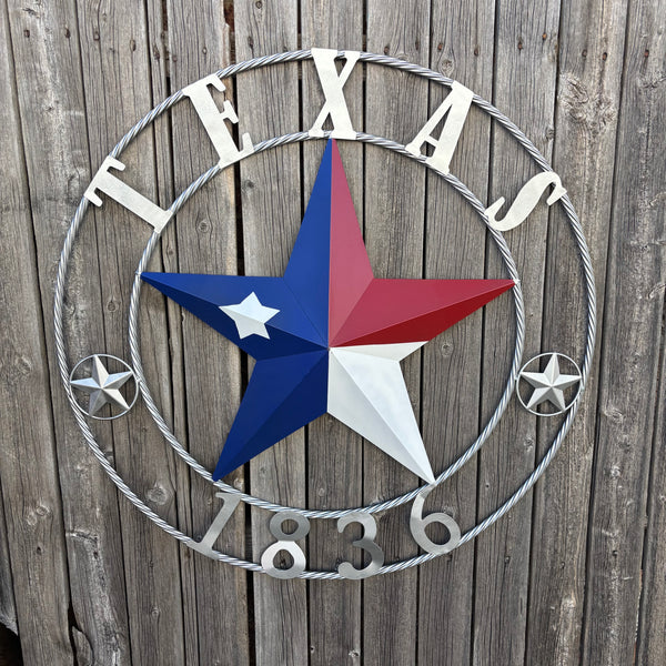 1836 TEXAS 1836 FLAG STAR RED WHITE BLUE TWISTED SILVER RING WESTERN HOME DECOR HANDMADE NEW