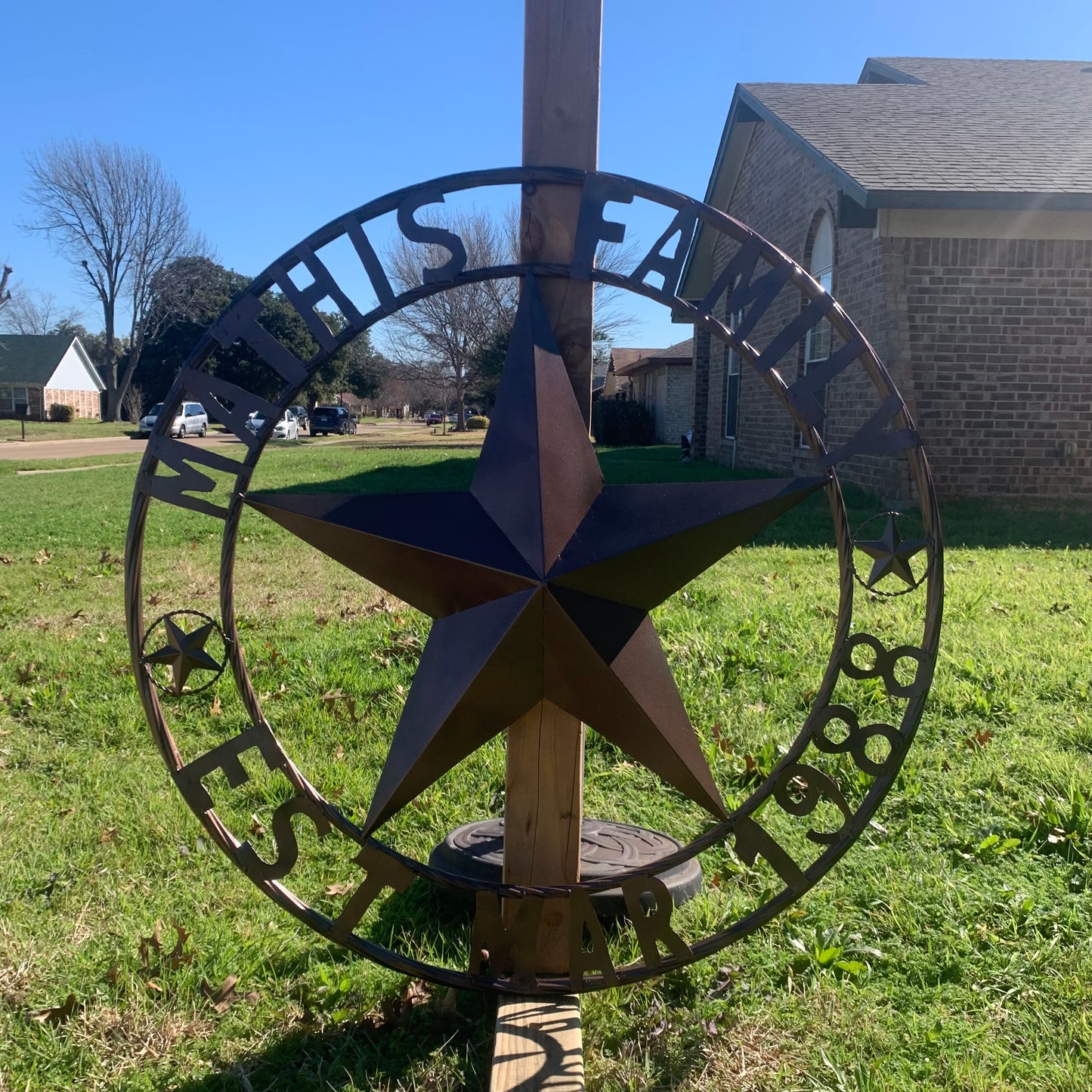 MATHIS STYLE CUSTOM NAME STAR BARN STAR 3d METAL LONESTAR TWISTED ROPE RING WESTERN HOME DECOR RUSTIC BRONZE COPPER HANDMADE 24",32",36",50"