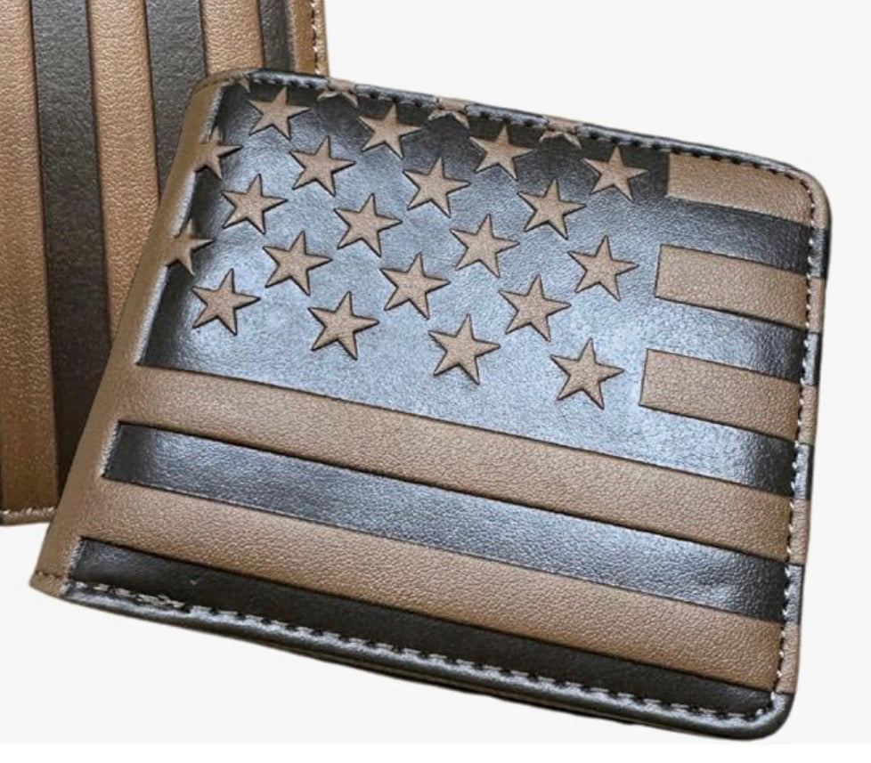 USA FLAG WALLET GENUINE LEATHER MENS CHECKBOOK WESTERN LEATHER CRAFT #EH