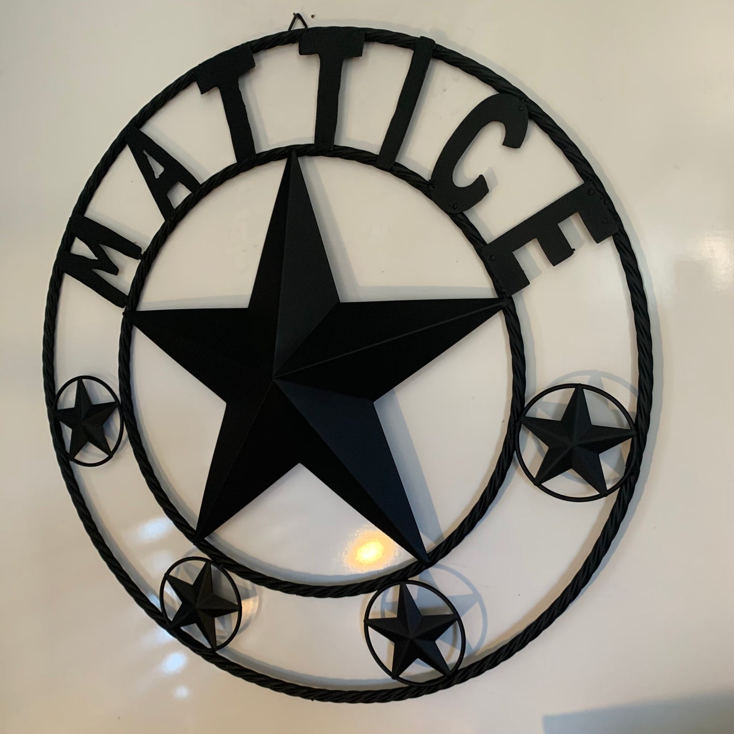 MATTICE STYLE BLACK STAR YOUR CUSTOM NAME BARN METAL STAR 3d TWISTED ROPE RING WESTERN HOME DECOR HANDMADE 24",32",36",50"