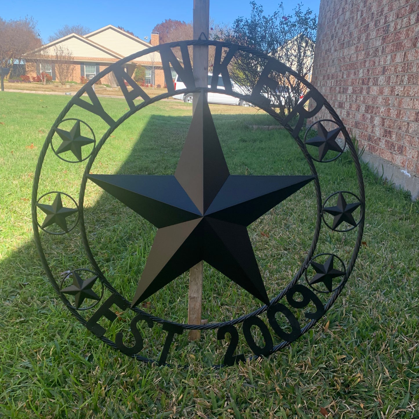 YANKER STYLE CUSTOM NAME STAR BARN METAL STAR 3d TWISTED ROPE RING WESTERN HOME DECOR RUSTIC BLACK HANDMADE 24",32",36",50"