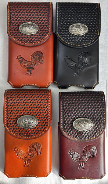 7" ROOSTER BLACK EMBOSSED LEATHER POUCH EXTRA LARGE  BELT LOOP HOLSTER CELL PHONE CASE UNIVERSAL OVERSIZE #EH12924--FREE SHIPPING