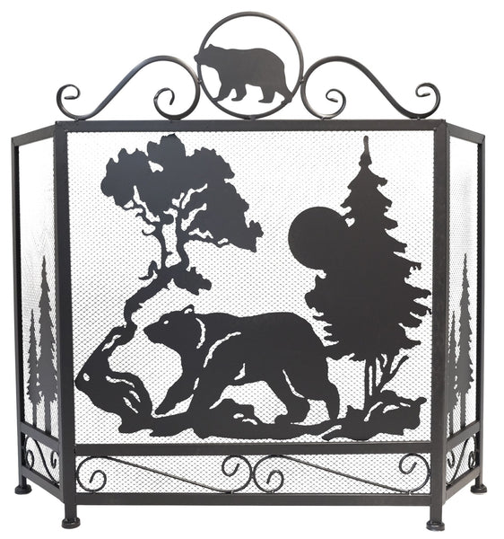 BEAR & TREES METAL FIREPLACE SCREEN WESTERN HOME DECOR HANDMADE #DE62223, SIZE 43.25" X 34.5"