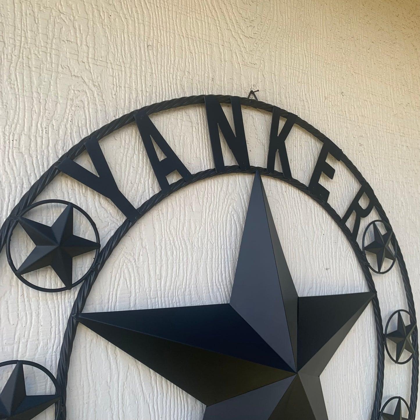 YANKER STYLE CUSTOM NAME STAR BARN METAL STAR 3d TWISTED ROPE RING WESTERN HOME DECOR RUSTIC BLACK HANDMADE 24",32",36",50"