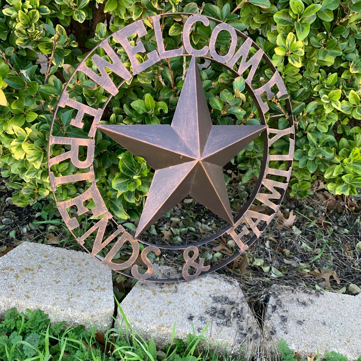 WELCOME FRIENDS FAMILY BARN METAL STAR WALL ART BRONZE WESTERN HOME DECOR HANDMADE NEW #EH13339