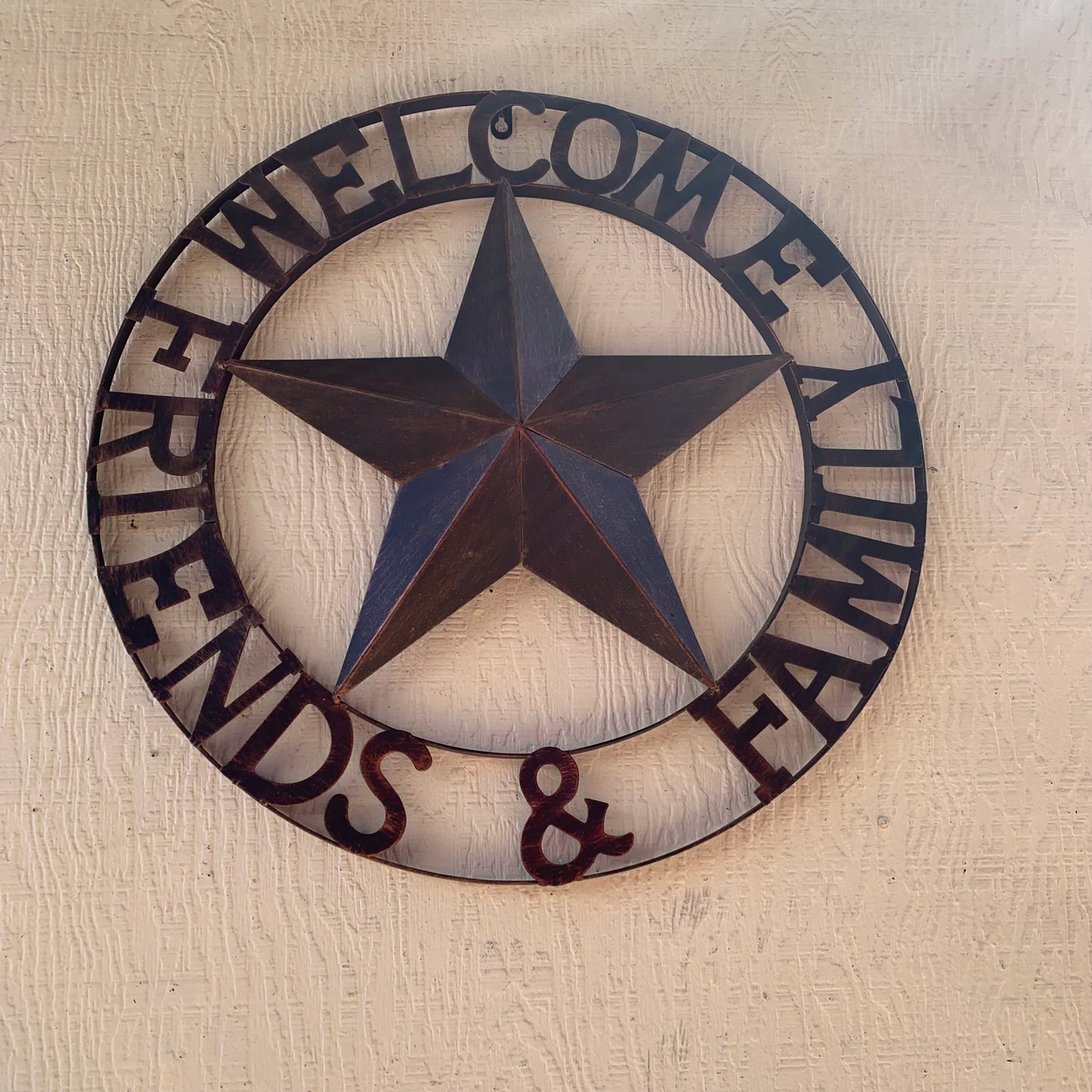 WELCOME FRIENDS FAMILY BARN METAL STAR WALL ART BRONZE WESTERN HOME DECOR HANDMADE NEW #EH13339