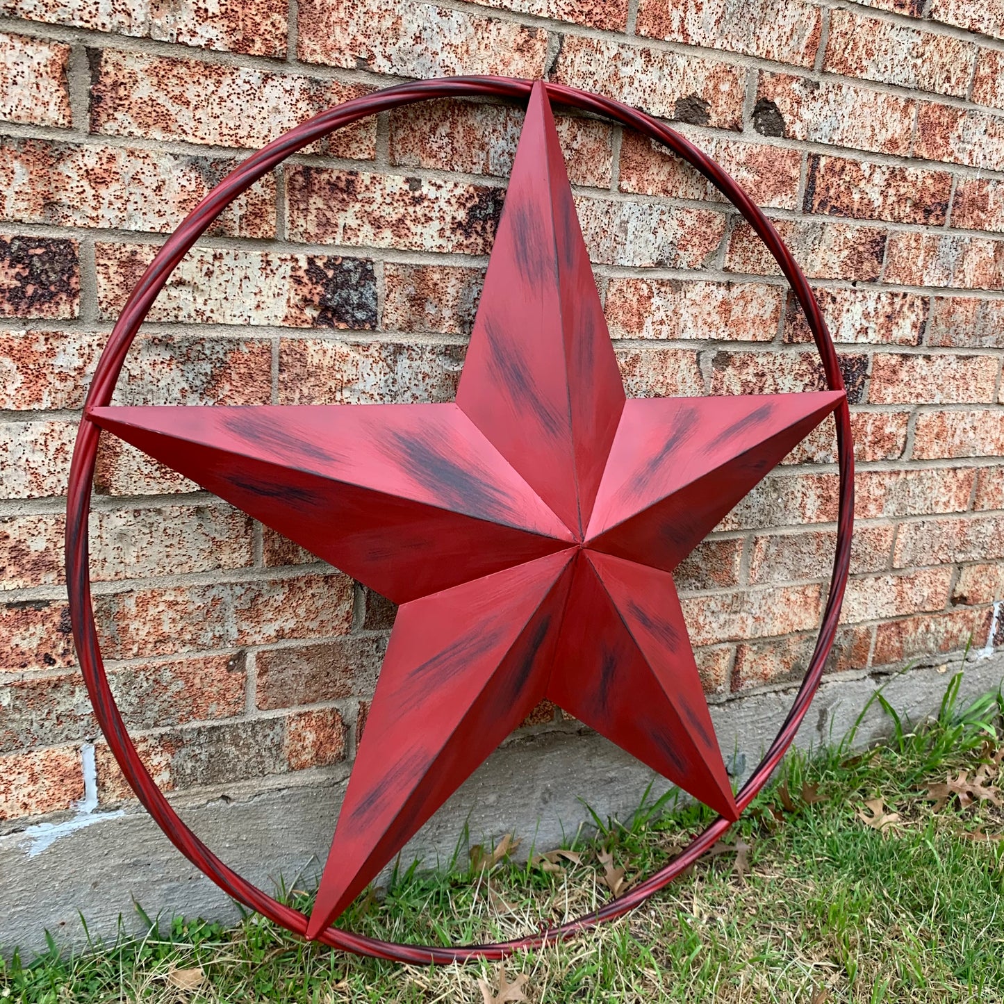 RED DISTRESSED STAR TWO TONE TEXTURE BARN STAR METAL LONESTAR TWISTED ROPE RING WESTERN HOME DECOR HANDMADE NEW #EH12958