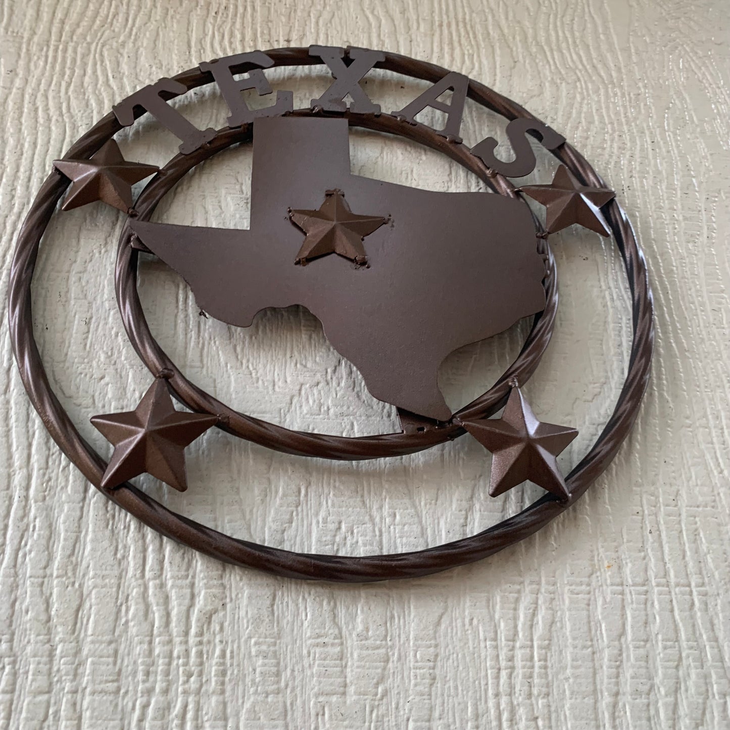 12" STATE OF TEXAS MAP RUSTIC BRONZE TWISTED RING METAL SIGN WESTERN HOME DECOR HANDMADE NEW