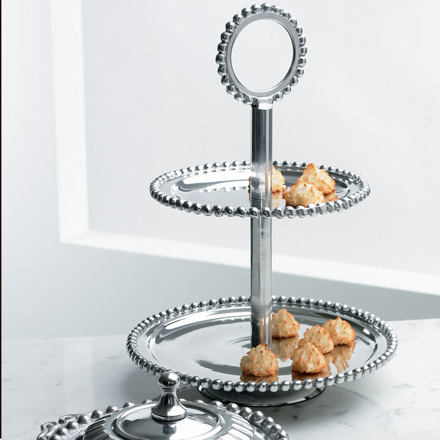 18" BEADED 2 TIER STAND ALUMINUM SERVING WESTERN HOME DECOR HANDMADE NEW #IH_6335