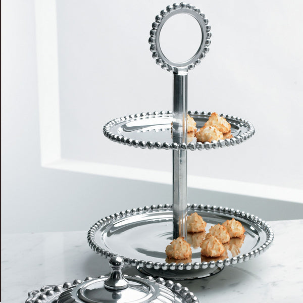 18" BEADED 2 TIER STAND ALUMINUM SERVING WESTERN HOME DECOR HANDMADE NEW #IH_6335