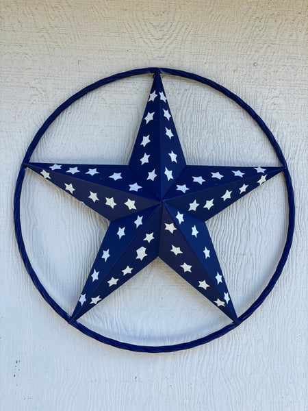INK BLUE BARN LONE STAR WITH 50 STARS STATES PATRIOTIC TWISTED ROPE RING WESTERN HOME DECOR HANDMADE 24",36" #EH
