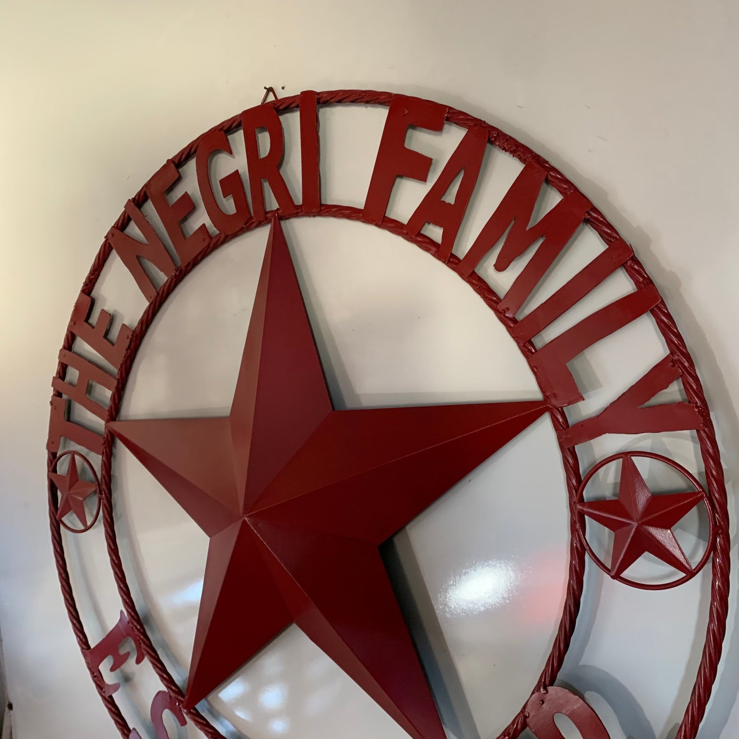 NEGRI FAMILY STYLE YOUR CUSTOM NAME STAR BARN STAR METAL LONE STAR WESTERN HOME DECOR RUSTIC BURGUNDY RED HANDMADE 24",32",36",50"