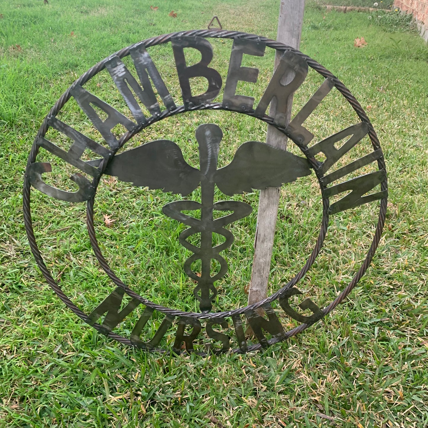 CUSTOM NAME CHAMBERLAIN NURSING STYLE TWISTIED RING BARN RUSTIC BRONZE METAL SIGN WESTERN HOME DECOR HANDMADE 24",32",36"