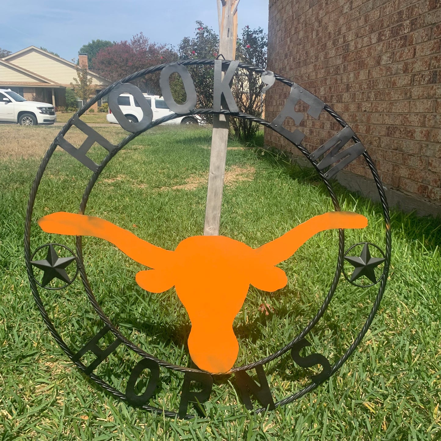HOOKEM HORNS WITH LONE STAR TEXAS LONGHORNS HOOK EM METAL CUSTOM VINTAGE CRAFT WALL ART TEAM SIGN HANDMADE