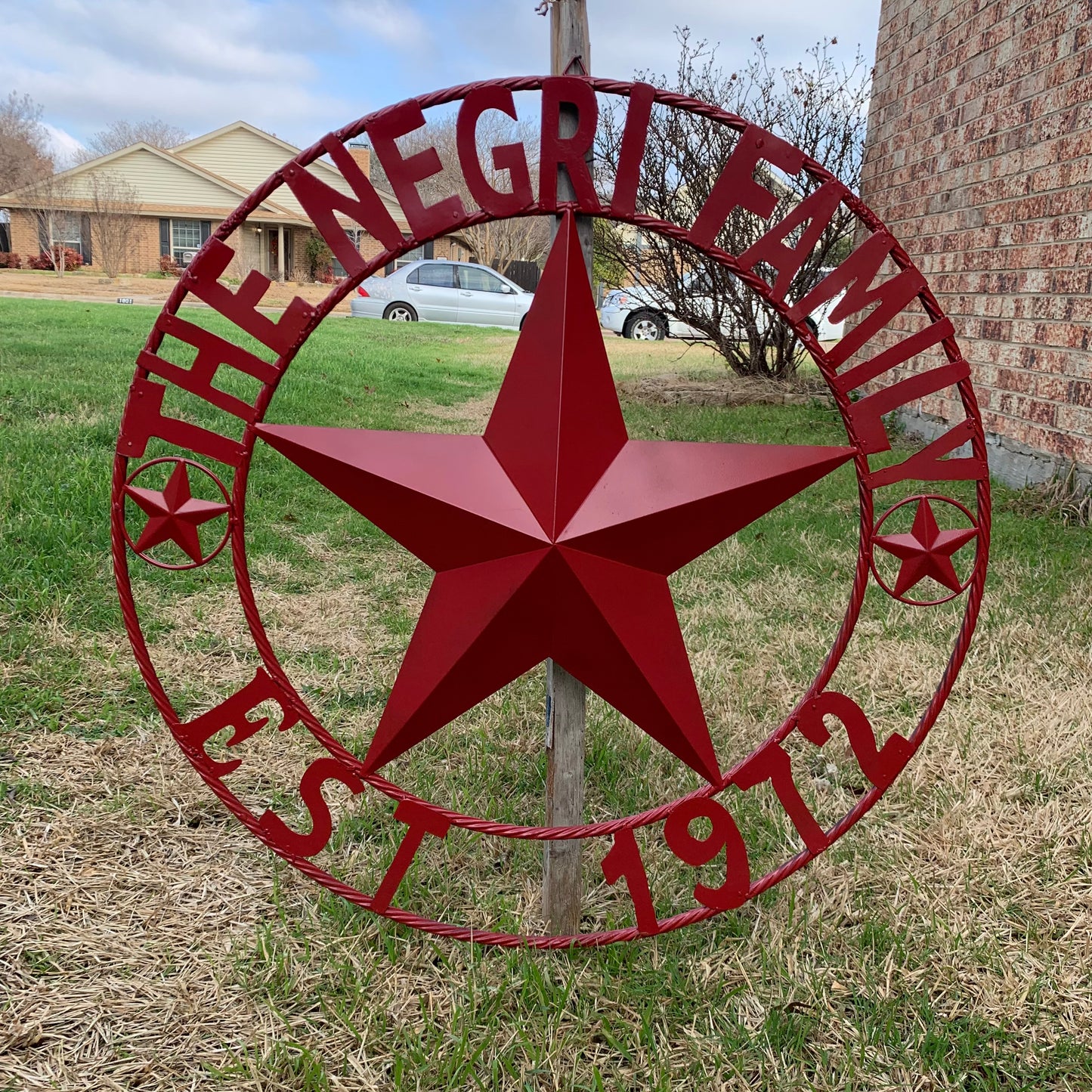 NEGRI FAMILY STYLE YOUR CUSTOM NAME STAR BARN STAR METAL LONE STAR WESTERN HOME DECOR RUSTIC BURGUNDY RED HANDMADE 24",32",36",50"