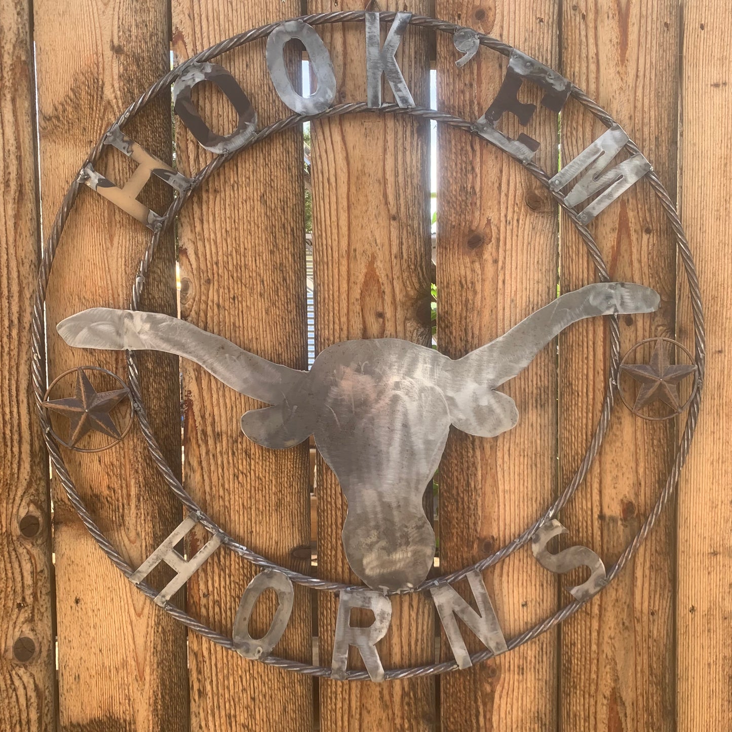HOOKEM HORNS & LONE STAR TEXAS LONGHORNS HOOK EM RAW METAL UNPAINTED CUSTOM VINTAGE CRAFT WALL ART TEAM SIGN HANDMADE
