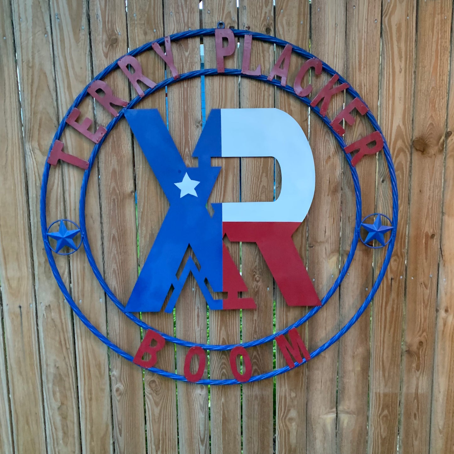 #EH11299 CUSTOM NAME XR ROOFING STYLE SIGN RED,WHITE & BLUE TEXAS FLAG LOGO HANDMADE