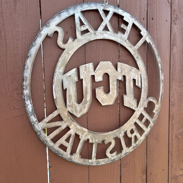 TCU TEXAS CHRISTIAN CUSTOM RAW METAL VINTAGE CRAFT TEAM SIGN UNPAINTED HANDMADE