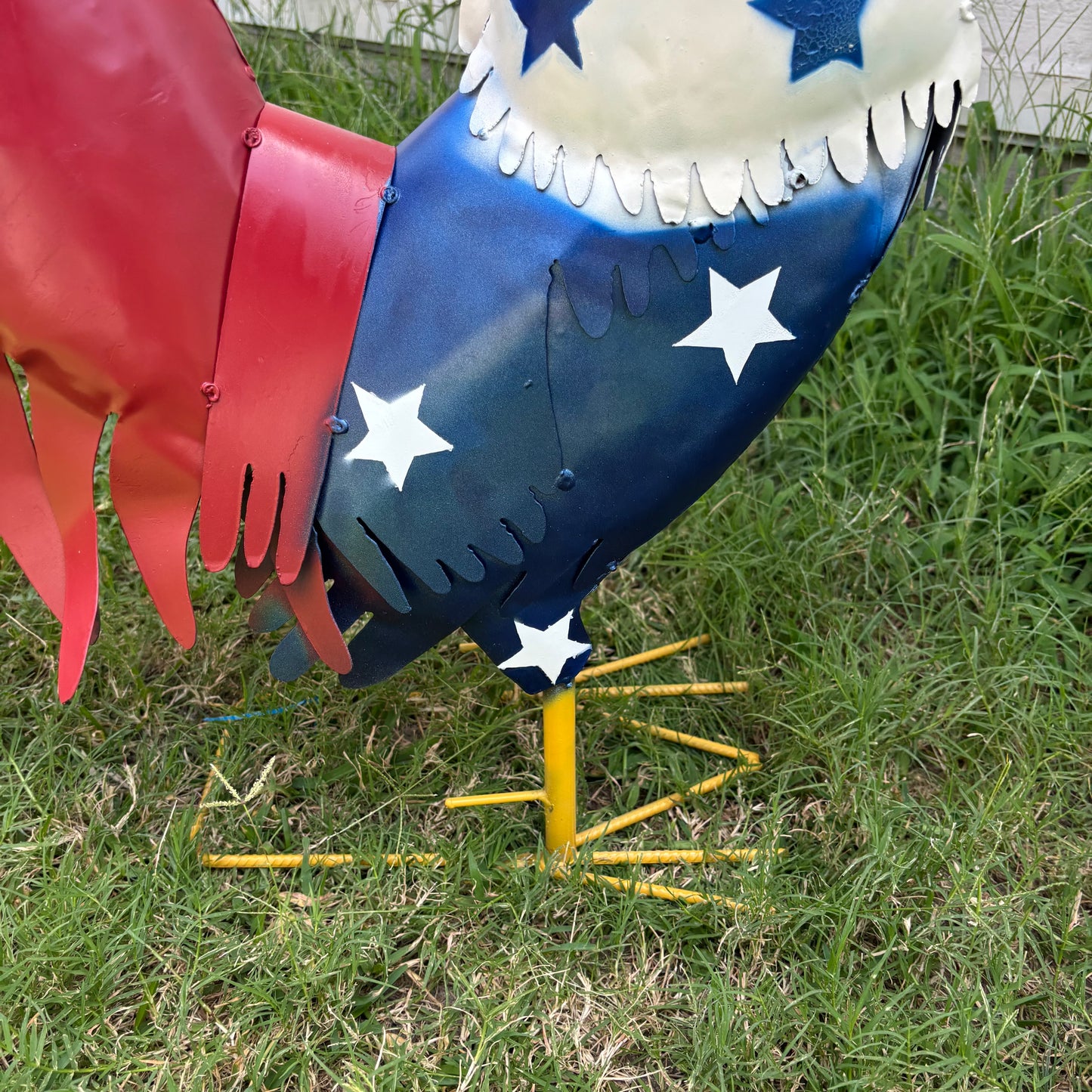 USA FLAG ROOSTER AMERICAN RED WHITE BLUE PATRIOTIC GARDEN METAL SCULPTURE WESTERN HOME DECOR ORNAMENT HANDMADE #34-003