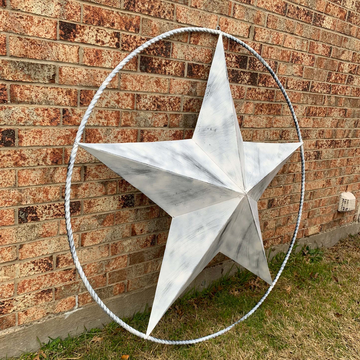 5 FOOT WHITE DISTRESSED STAR TWO TONE TEXTURE BARN STAR METAL LONESTAR TWISTED ROPE RING WESTERN HOME DECOR HANDMADE NEW
