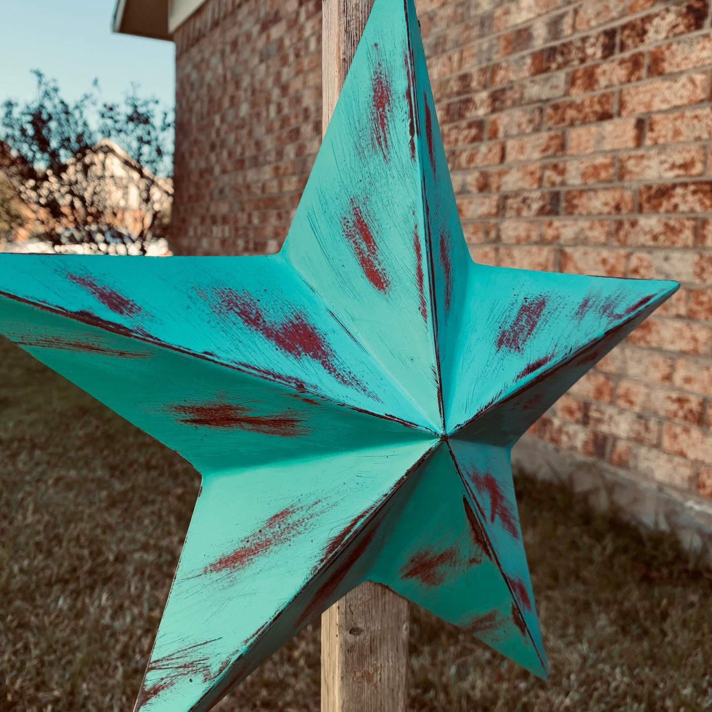 TURQUOISE DISTRESSED TWO TONE BARN STAR METAL ART WESTERN HOME DECOR HANDMADE NEW