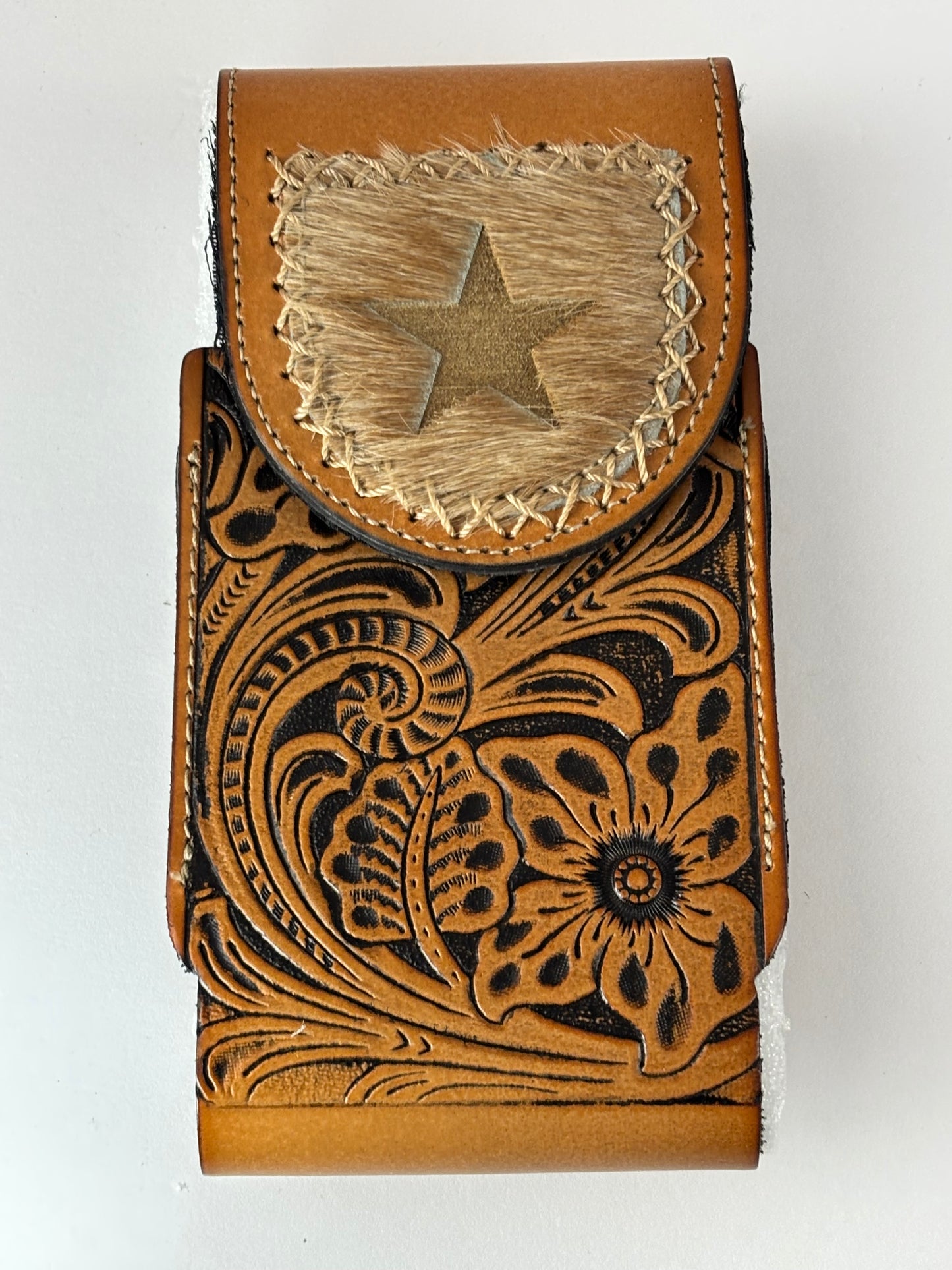 7" STAR LEATHER HOLSTER TAN BROWN STAR POUCH EXTRA LARGE  BELT LOOP CELL PHONE CASE UNIVERSAL OVERSIZE #EH13320