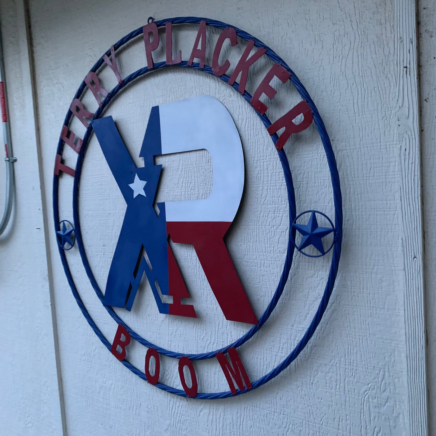 #EH11299 CUSTOM NAME XR ROOFING STYLE SIGN RED,WHITE & BLUE TEXAS FLAG LOGO HANDMADE