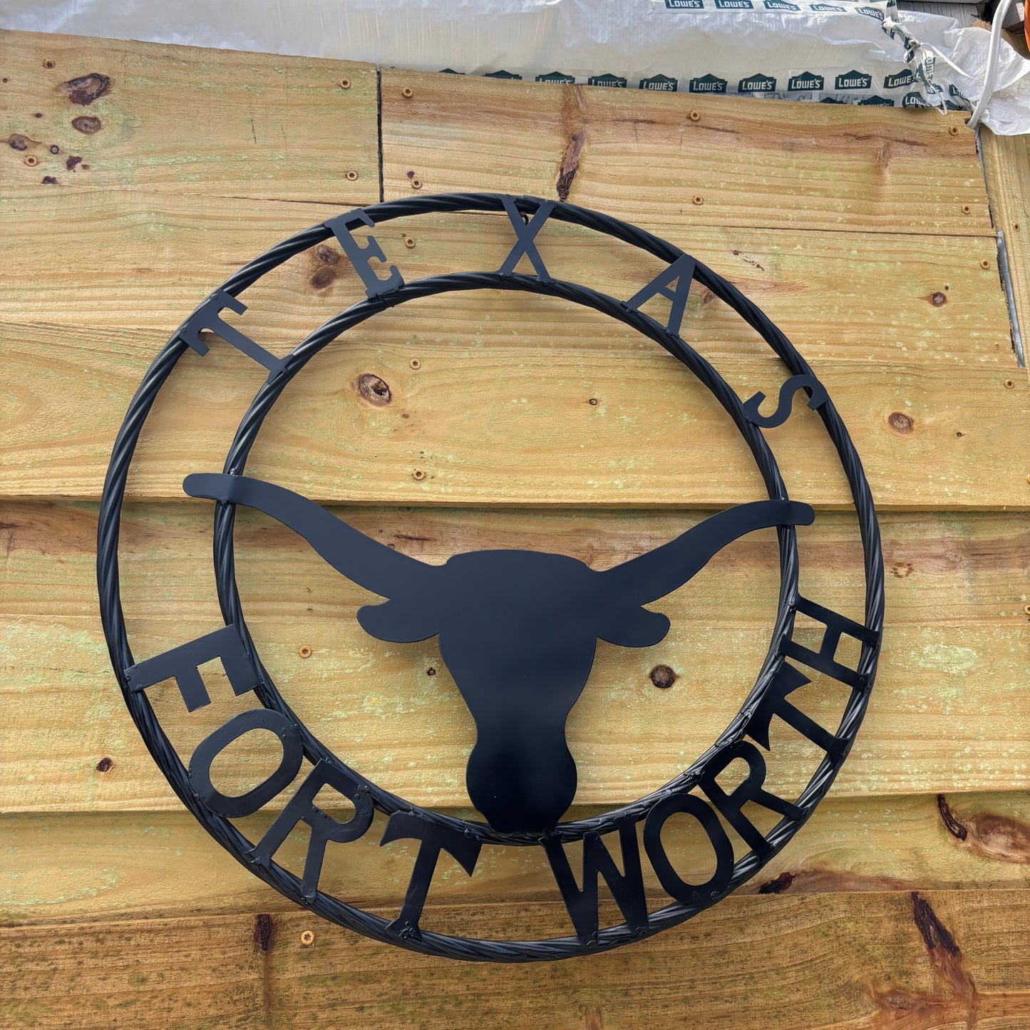 TEXAS FORT WORTH METAL SIGN LONGHORNS BLACK WESTERN HOME DECOR HANDMADE