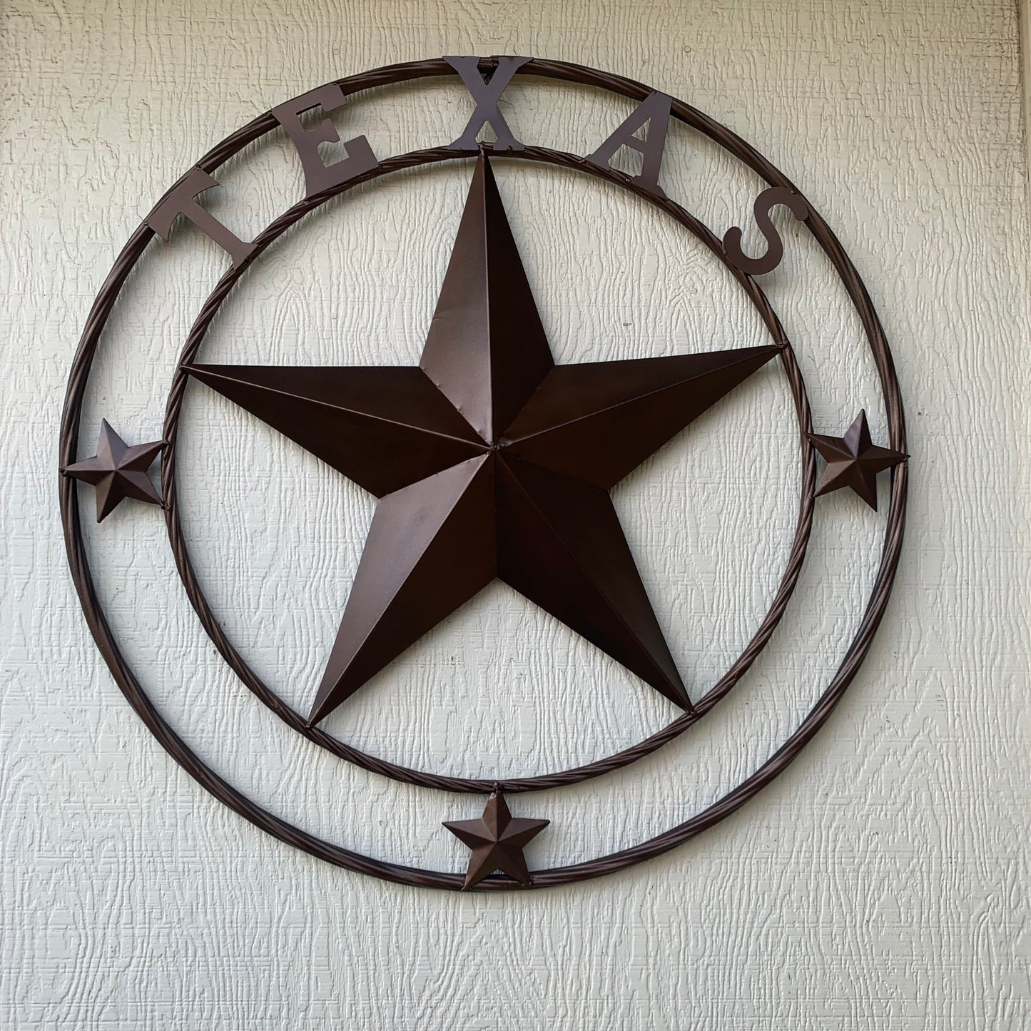 TEXAS LONESTAR WITH 3 SMALL STARS BARN STAR METAL RUSTIC BRONZE COPPER TWISTED ROPE RING WESTERN HOME DECOR HANDMADE NEW