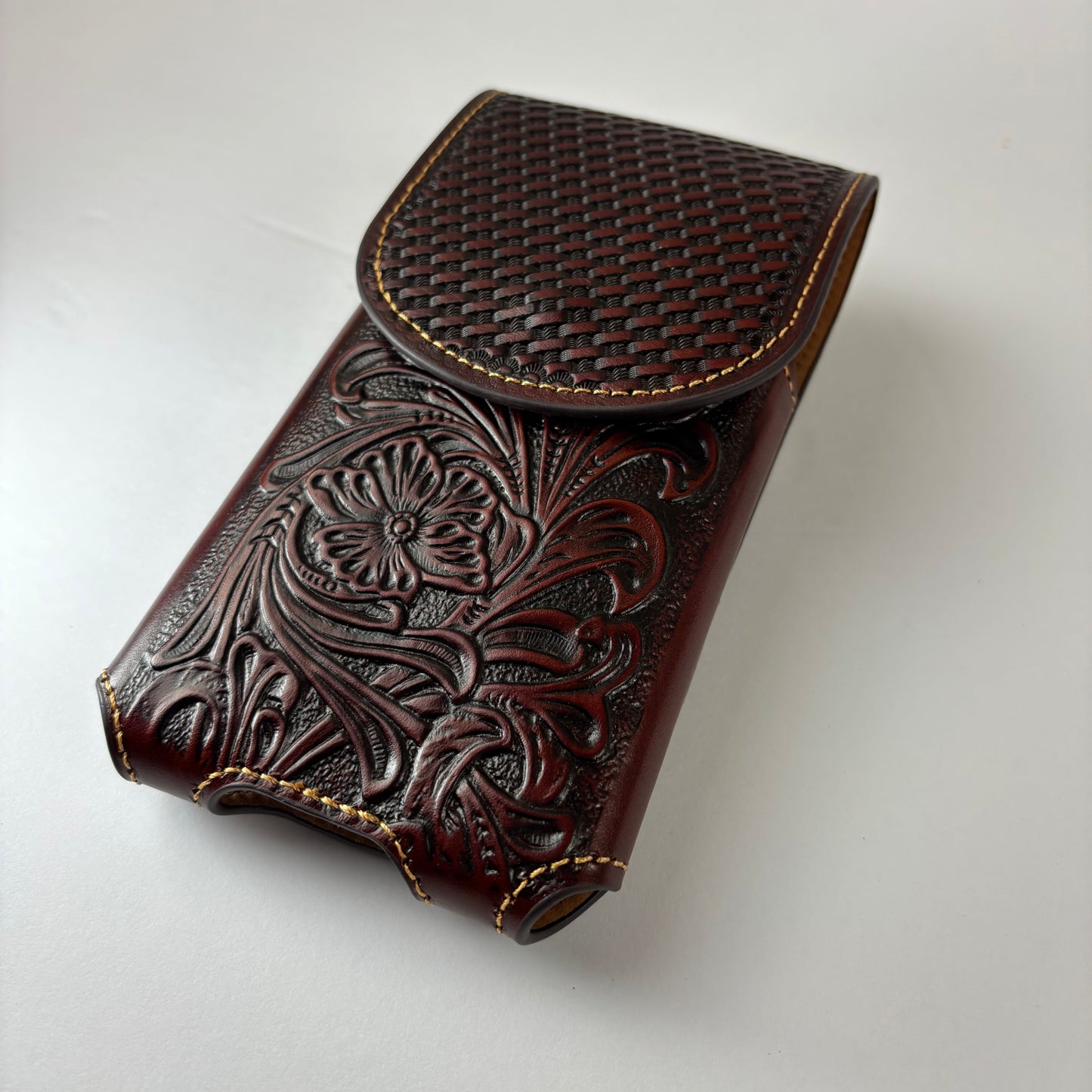 7" PLAIN FLORAL LEATHER HOLSTER BROWN STAR POUCH EXTRA LARGE  BELT LOOP CELL PHONE CASE UNIVERSAL OVERSIZE