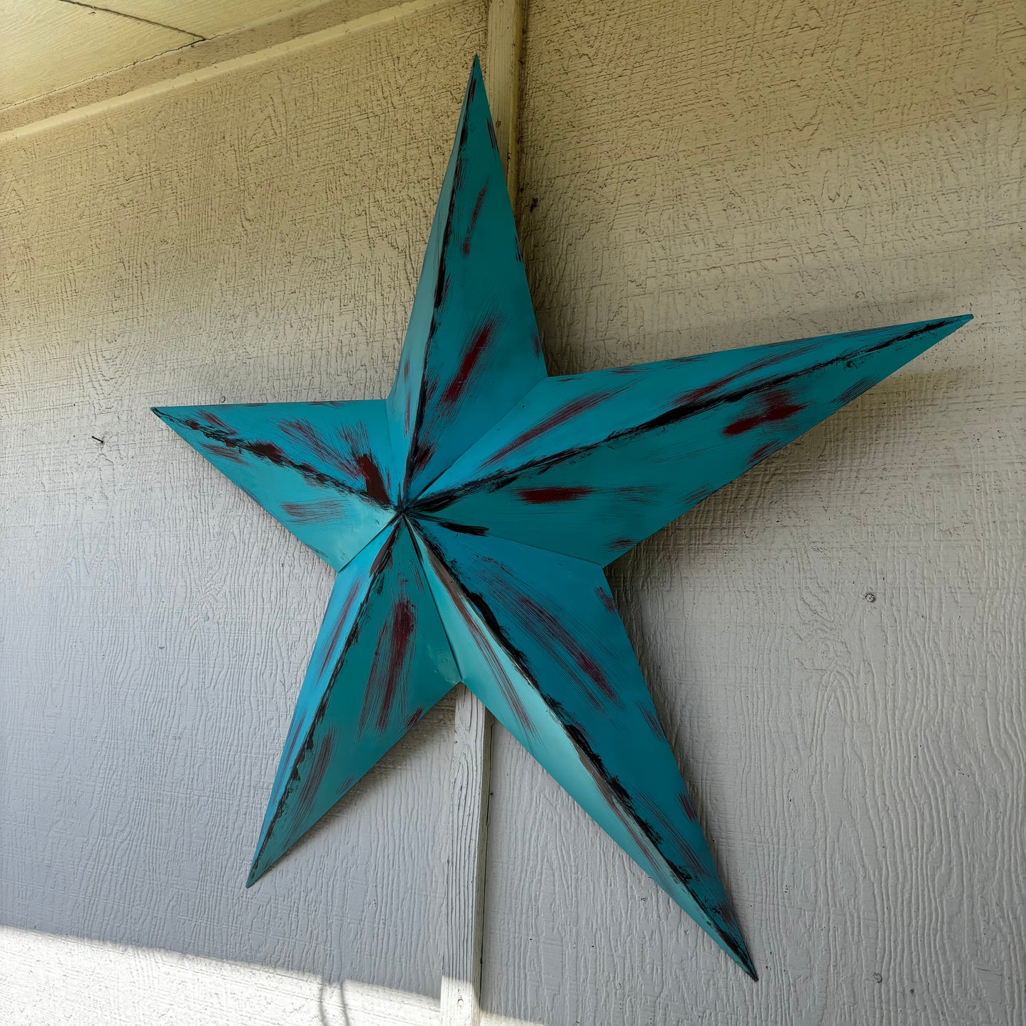 TURQUOISE DISTRESSED TWO TONE BARN STAR METAL ART WESTERN HOME DECOR HANDMADE