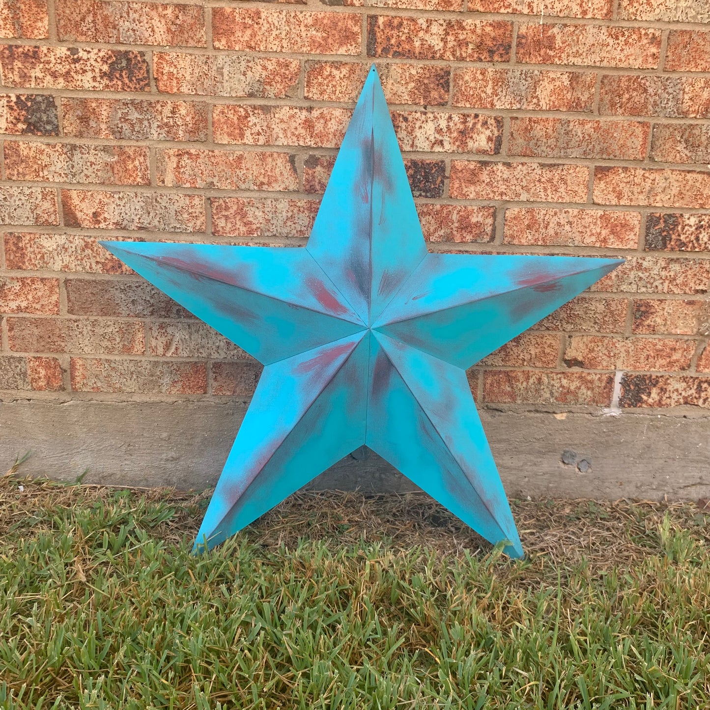 #EH10540 TURQUOISE DISTRESSED TWO TONE BARN STAR METAL ART WESTERN HOME DECOR HANDMADE NEW