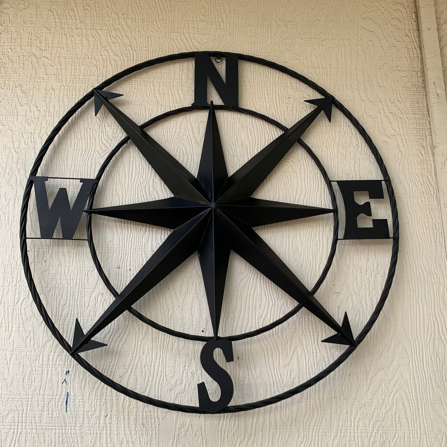 36" COMPASS RUSTIC BLACK METAL SIGN WALL ART WESTERN HOME DECOR HANDMADE NEW