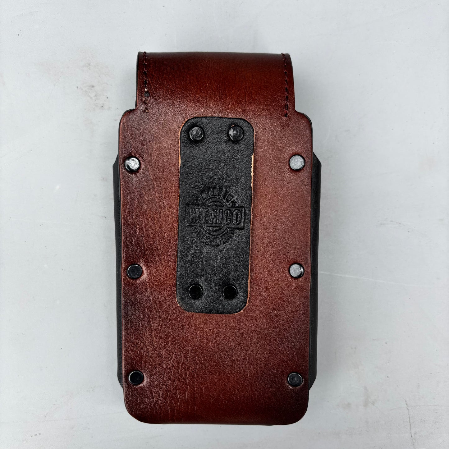 COWBOY BOOT HAT ROPING LEATHER HOLSTER 7" PHONE POUCH WITH KNIFE HOLDER FRONT EXTRA LARGE  BELT LOOP CELL PHONE CASE UNIVERSAL OVERSIZE MADE IN MEXICO #EH13862