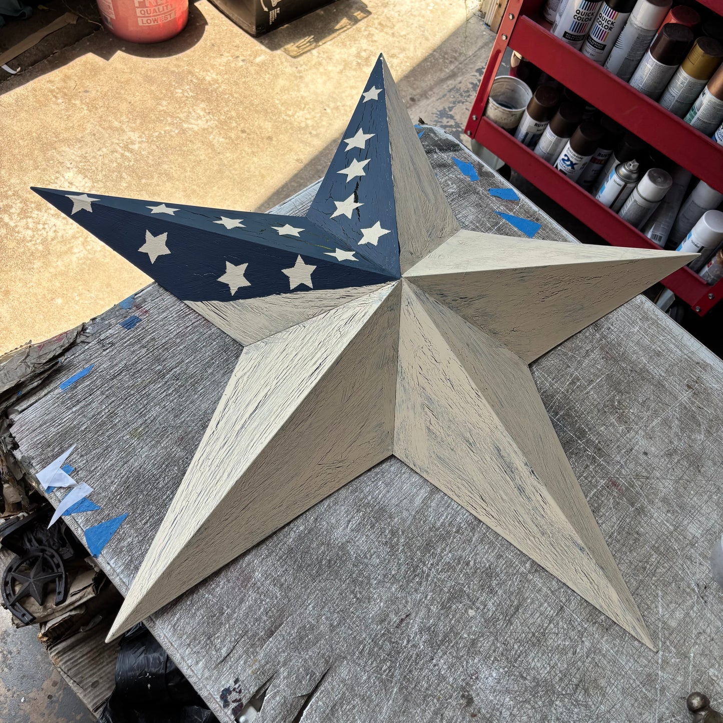 USA FLAG STAR CRACKLE RED IVORY NAVY BLUE METAL BARN STAR METAL WALL ART WESTERN HOME DECOR HANDMADE NEW