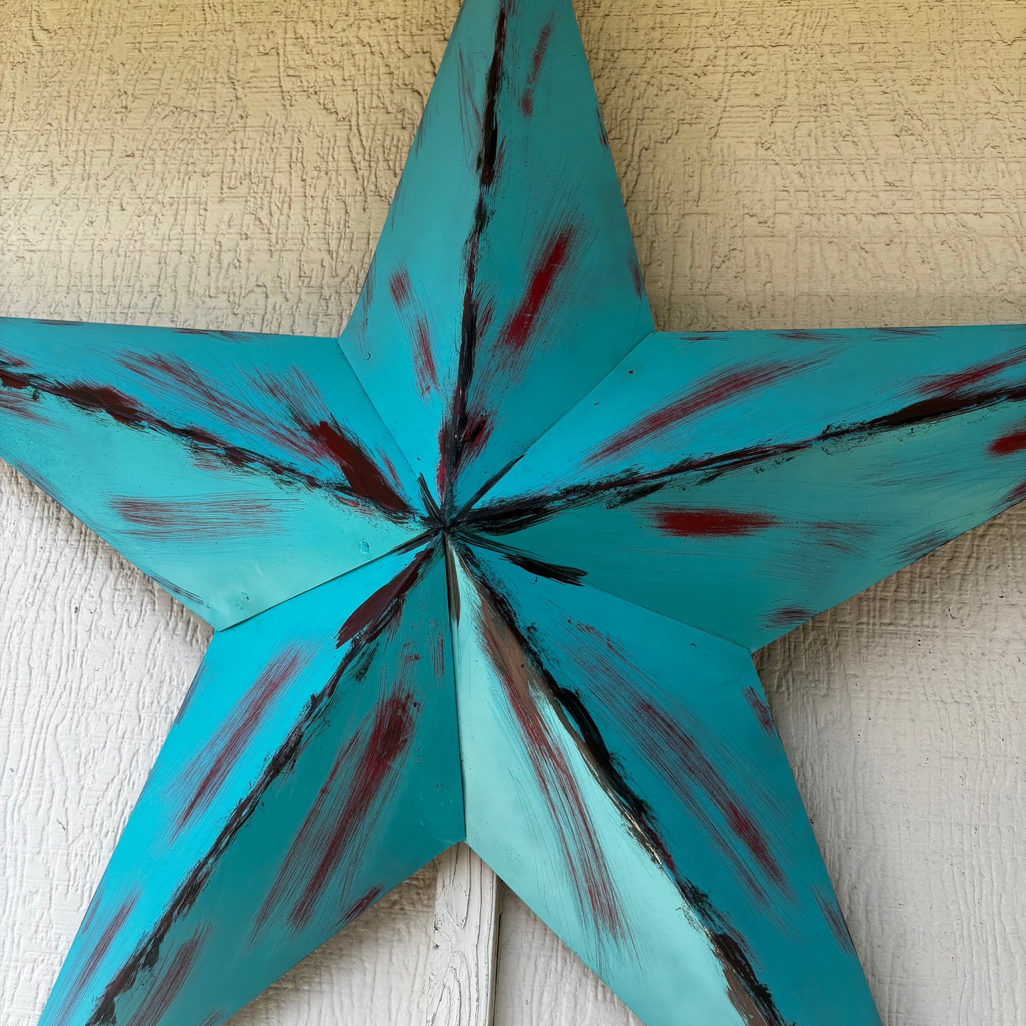 TURQUOISE DISTRESSED TWO TONE BARN STAR METAL ART WESTERN HOME DECOR HANDMADE