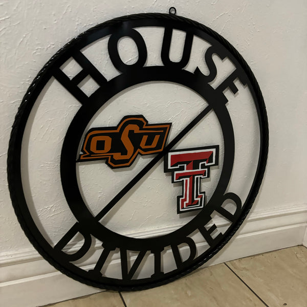 HOUSE DIVIDED OSU & TECH CUSTOM VINTAGE METAL CRAFT WALL ART RUSTIC TEAM SIGN HANDMADE 18",24",32",36