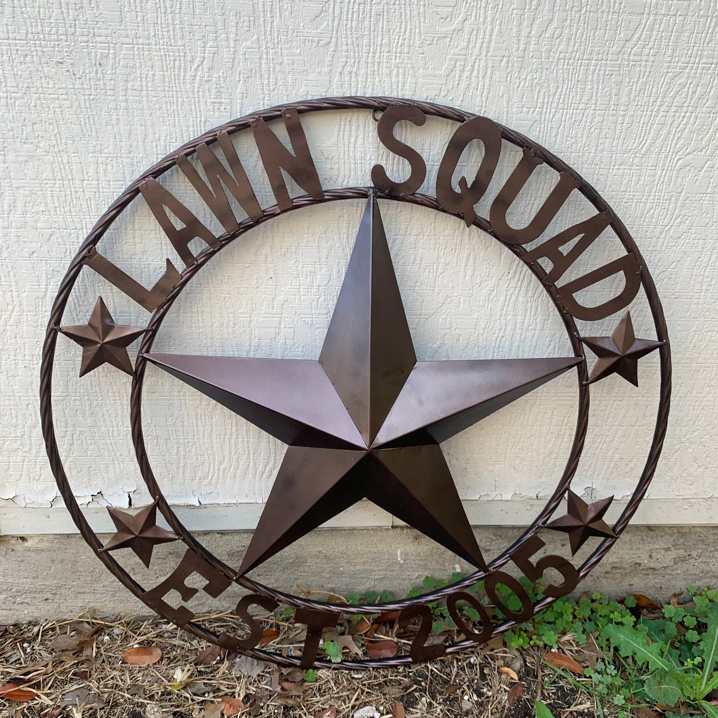 LAWN SQUAD STYLE CUSTOM BARN STAR NAME YOUR CUSTOM NAME STAR METAL NAME BARN STAR WITH TWISTED ROPE RING DESIGN METAL WALL 3d STAR ART WESTERN HOME DECOR RUSTIC BRONZE NEW