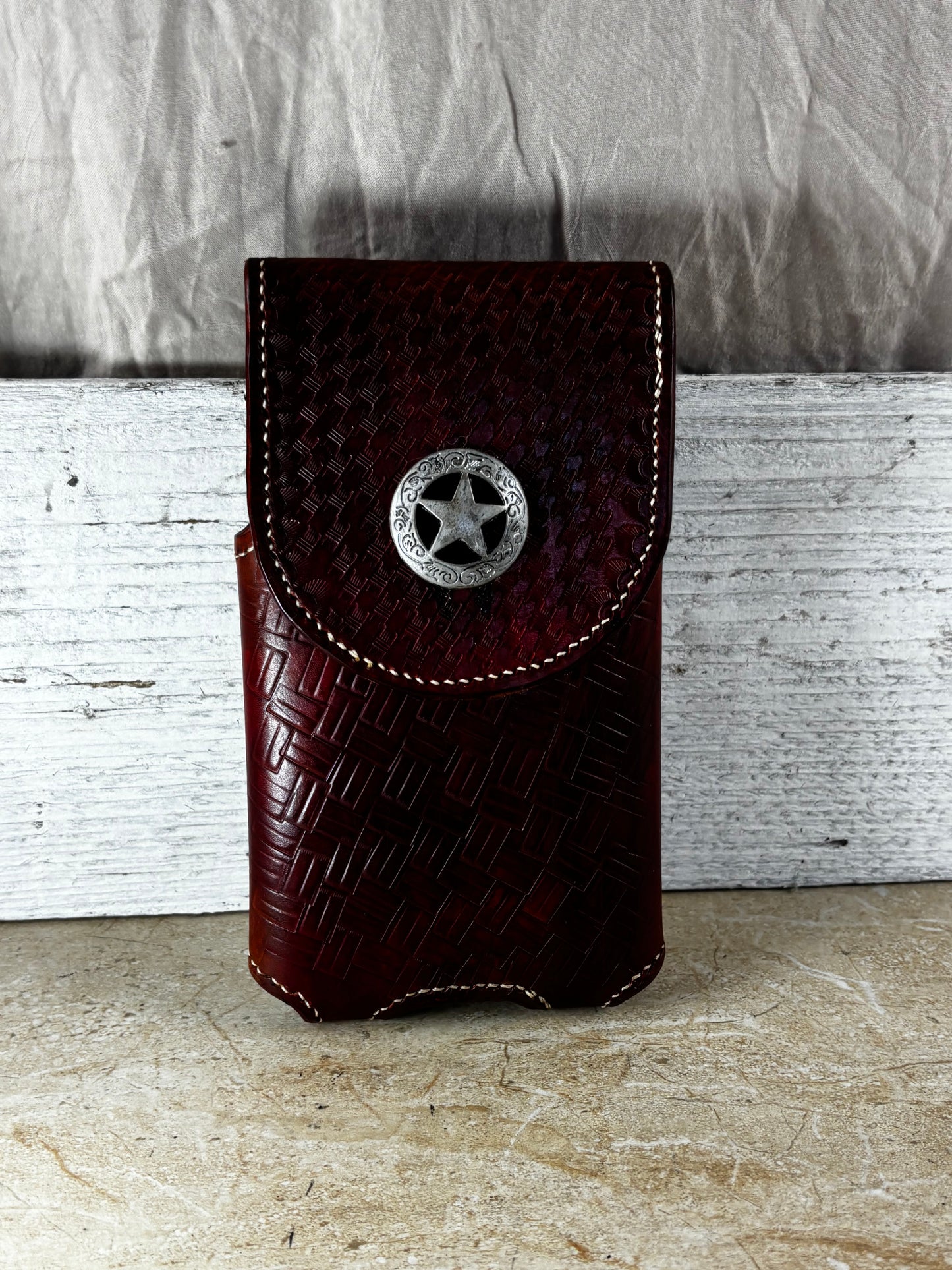 7" LONE STAR LEATHER HOLSTER BROWN STAR POUCH EXTRA LARGE  BELT LOOP CLIP CELL PHONE CASE UNIVERSAL HANDMADE #EH13808