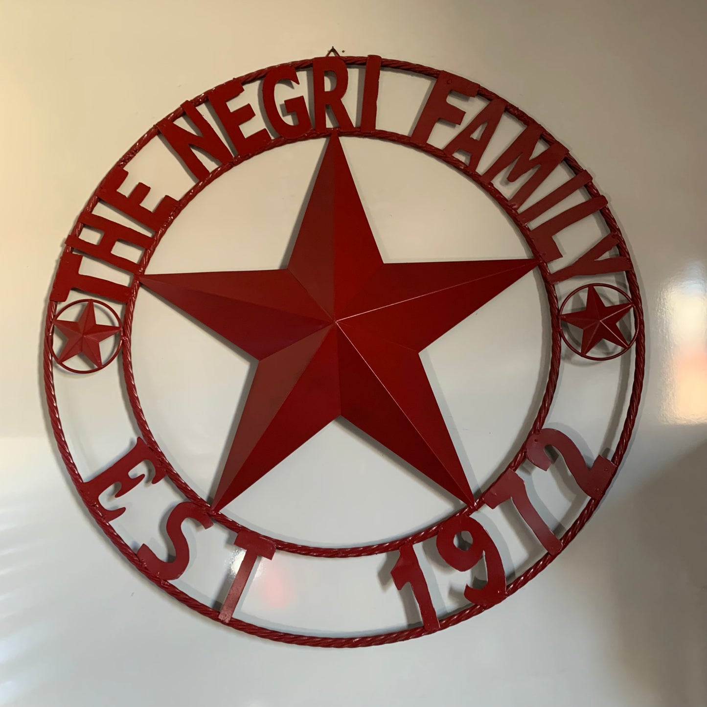 NEGRI FAMILY STYLE YOUR CUSTOM NAME STAR BARN STAR METAL LONE STAR WESTERN HOME DECOR RUSTIC BURGUNDY RED HANDMADE 24",32",36",50"