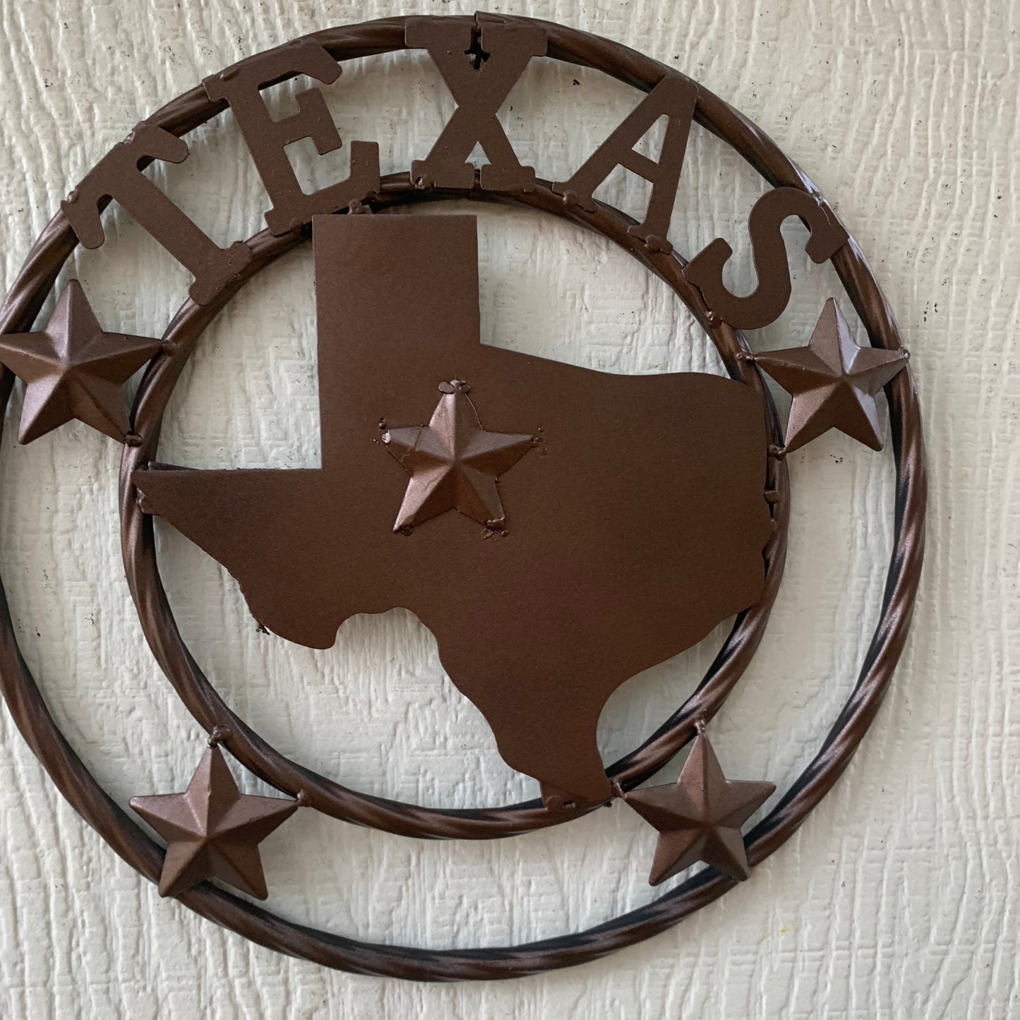 12" STATE OF TEXAS MAP RUSTIC BRONZE TWISTED RING METAL SIGN WESTERN HOME DECOR HANDMADE NEW