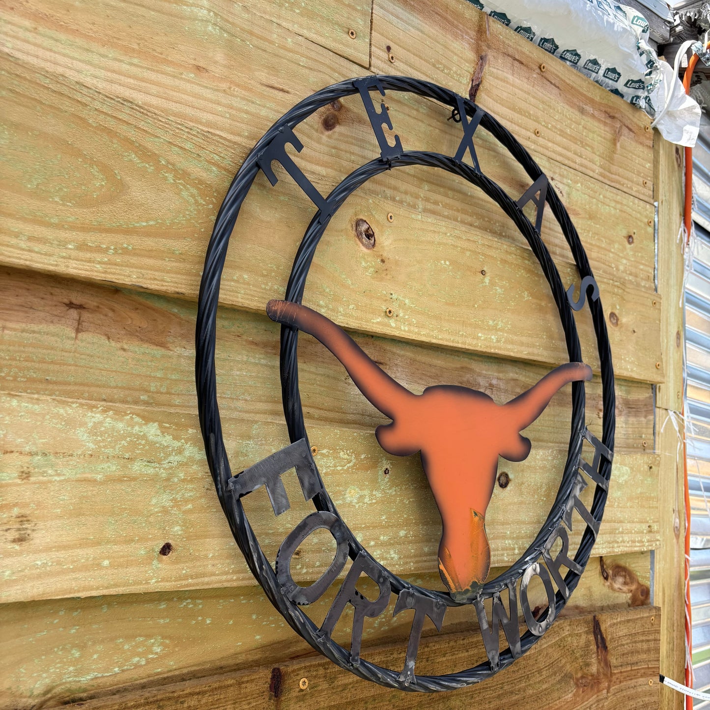 TEXAS FORT WORTH METAL SIGN LONGHORNS ORANGE WESTERN HOME DECOR HANDMADE