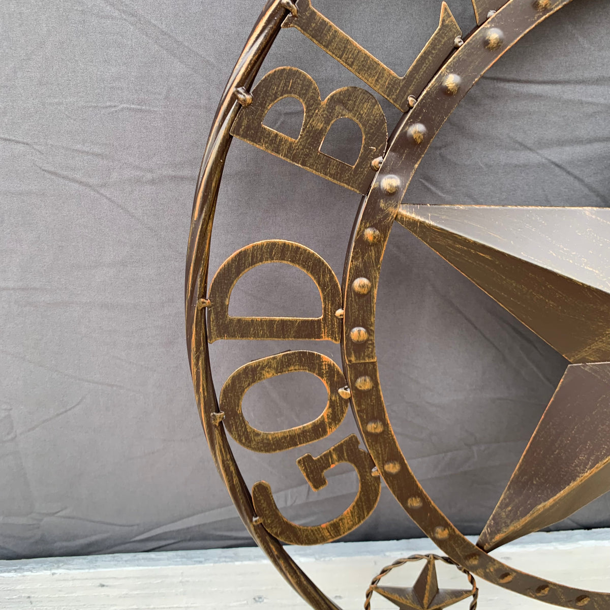 24" GOD BLESS OUR HOME BEADED STAR COLIBROX METAL TWISTED ROPE RING LONE STAR WALL ART WESTERN HOME DECOR RUSTIC DARK BRONZE COPPER HANDMADE NEW
