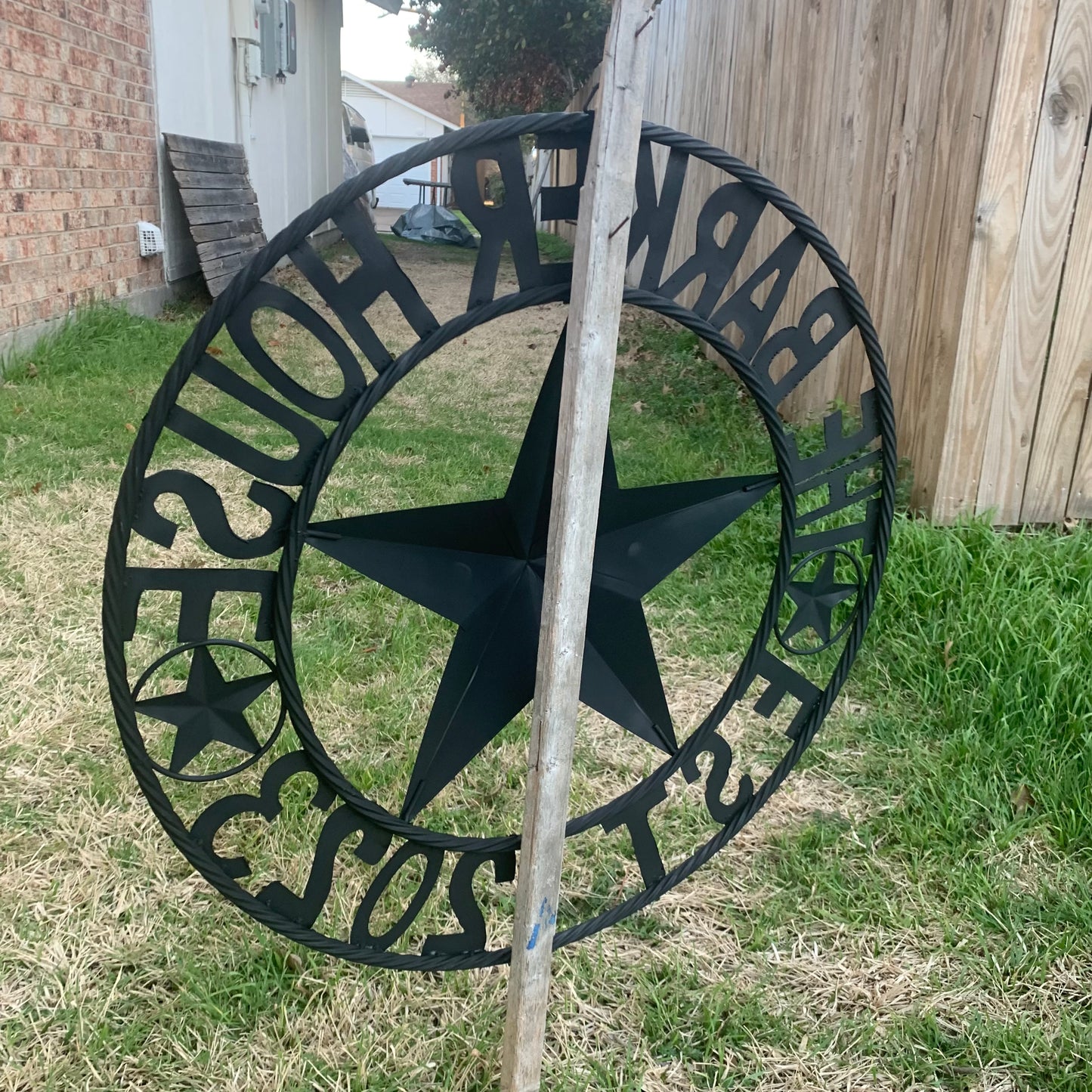 BARKER STYLE CUSTOM NAME STAR BARN METAL STAR 3d TWISTED ROPE RING LONESTAR WESTERN HOME DECOR RUSTIC BLACK HANDMADE 24",32",36",50"