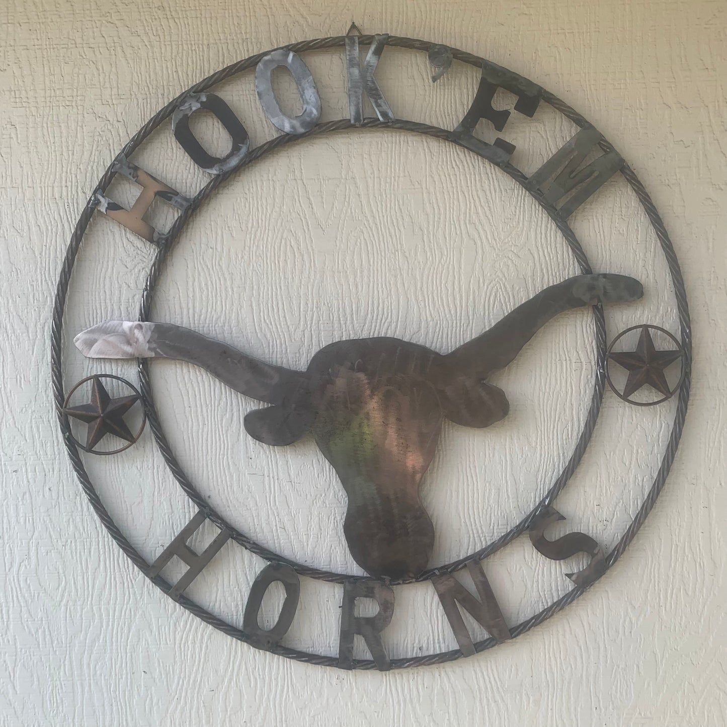 HOOKEM HORNS & LONE STAR TEXAS LONGHORNS HOOK EM RAW METAL UNPAINTED CUSTOM VINTAGE CRAFT WALL ART TEAM SIGN HANDMADE