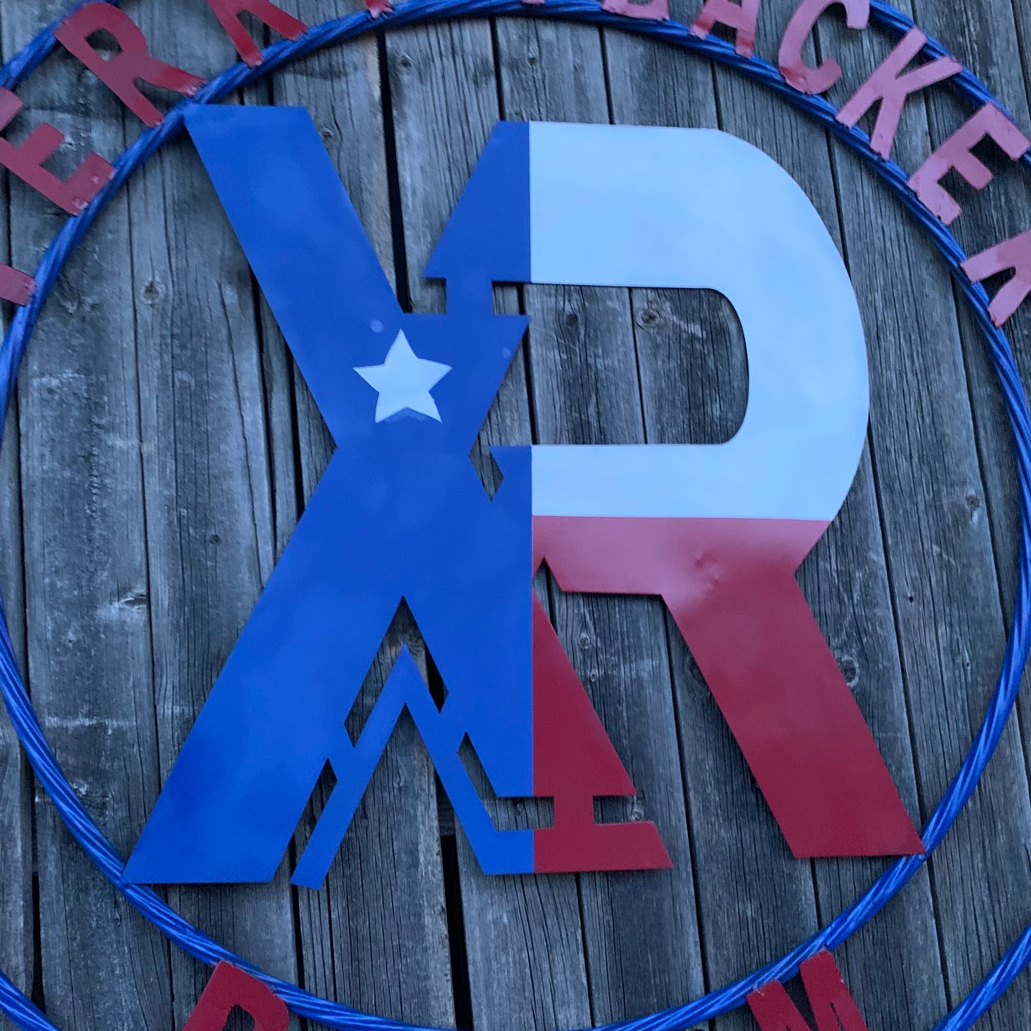 #EH11299 CUSTOM NAME XR ROOFING STYLE SIGN RED,WHITE & BLUE TEXAS FLAG LOGO HANDMADE