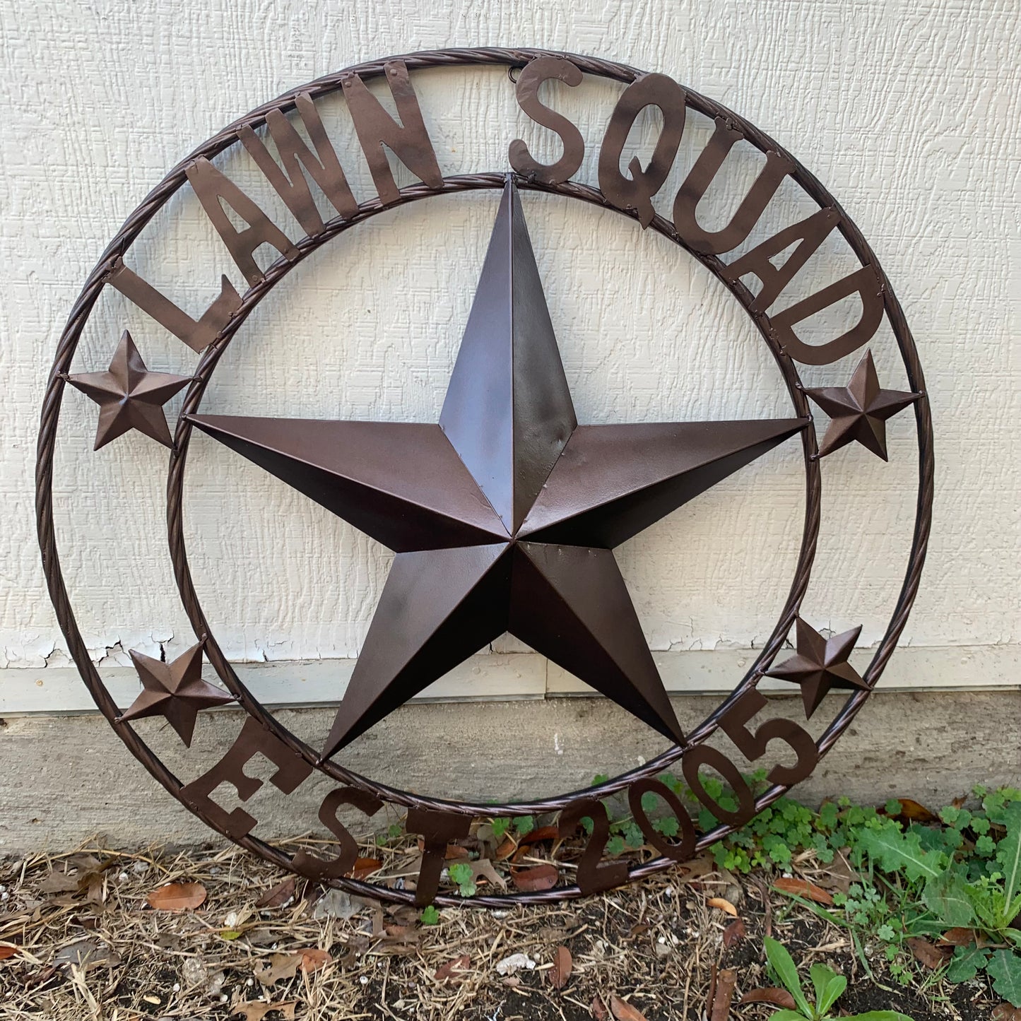 LAWN SQUAD STYLE CUSTOM BARN STAR NAME YOUR CUSTOM NAME STAR METAL NAME BARN STAR WITH TWISTED ROPE RING DESIGN METAL WALL 3d STAR ART WESTERN HOME DECOR RUSTIC BRONZE NEW